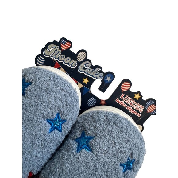 MOON CAKE Women's Red White Blue Star Memory Foam Slippers Size L (9/10) NEW NWT - Picture 4 of 8